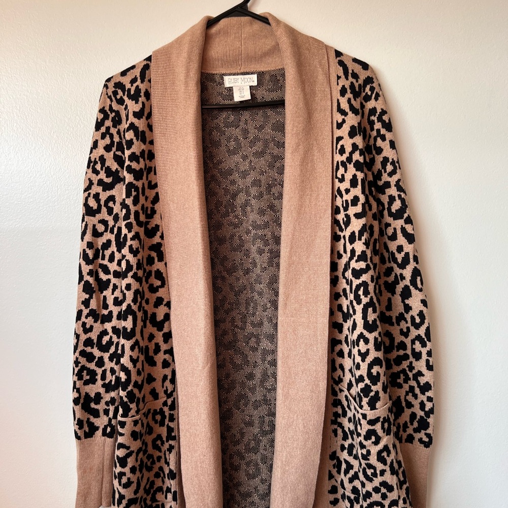 Ruby Moon Tan and Black Leopard Cardigan Sweater